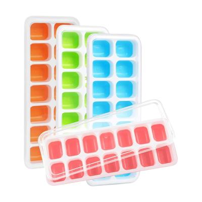 China Sustainable Ice Molds Easy-Release Silicone & Flexible 14-Ice Trays With Removable Lid Stackable Durable Ice Cube Spill-Resistant for sale