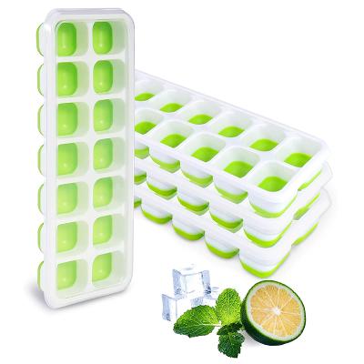 China Sustainable Ice Cube Trays Easy-Release Silicone And Flexible 14-Ice Cube Trays With Removable Lid Spill-Resistant For Cocktail, Beer for sale