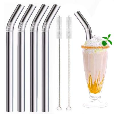 China Hot Sustainable Stainless Steel Wide Straws Set With 2 Cleaning Brush Reusable Metal Drinking Straws For Milkshake for sale