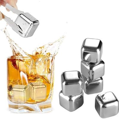 China Hot Sale Reusable Reusable Frozen Drink Ice Cube Stainless Steel Stainless Steel Metal Cooling Ice Cube With Ice Clip for sale