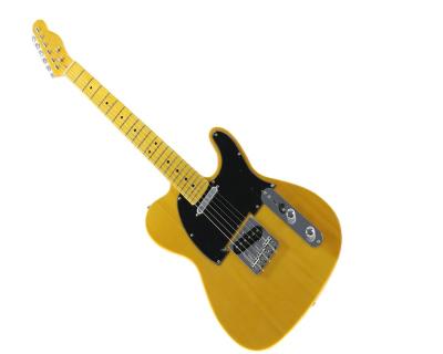 China Basswood Yellow Body Electric Guitar With Black Pickguard, Maple Fingerboard, Chrome Hardware, Can Be Customized for sale