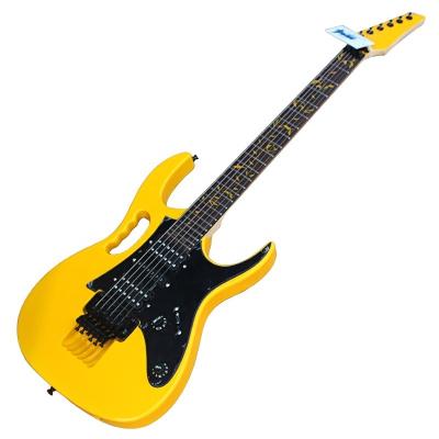 China All Player Flyoung High Quality Yellow Electric Guitar Floyd Rose Bridge Black Hardware Custom Made for sale