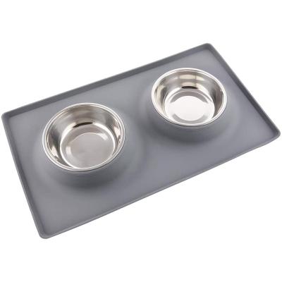 China Water Viable Container Double Feeder Pet Dog Silicone Dog Bowl Mat for sale