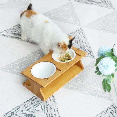 China Automatic No Puddle Elevated Cat Shape Hight Three In Elevated 2 Bowl One Tilt Feeders Dog Bowl Pet Bowl for sale