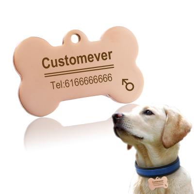 China Custom Custom Stocked LOGO Blank Laser Etched Metal Bone Pet Collar ID Dog Tag Records Gold for sale