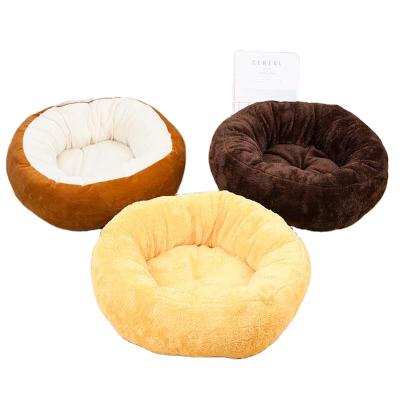 China New Plush Round Dog Beds Small Worry Delux Breathable Pet Beds Menoeu Donut Mat Fluffy Soft for sale