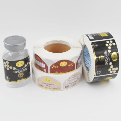 China Custom Copy Waterproof Honey Jam Juice Food Bottle Sealing Cold Stamping Stickers for sale