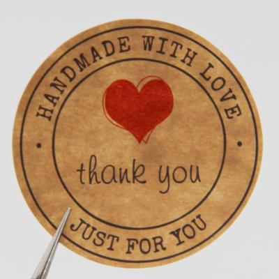 China Waterproof Thank You Sticker Handmade Food Packet Kraft Paper Labels for sale