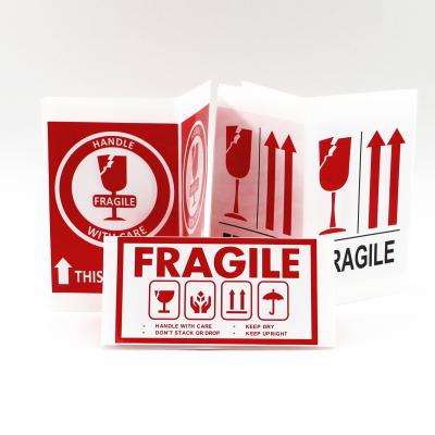 China Foil Sticker Waterproof Fragile Caution Label Red Warning Stickers Handle With Care Sticker for sale