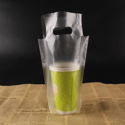 China Custom Wholesale Disposable Transparent Coffee Takeaway Drinks Double Logo Cup Holder Plastic Bags for sale