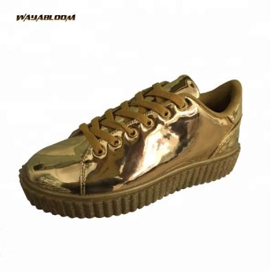 China Gold Lace Up Platform Women Wedge Sneakers Gold Shoes for sale