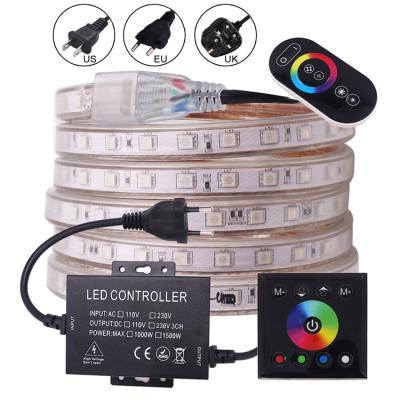 China High Quality Garden IP67 Waterproof 5050 RGB PCB Led Strip Light 220v 60led Strip Light With Remote Controller for sale