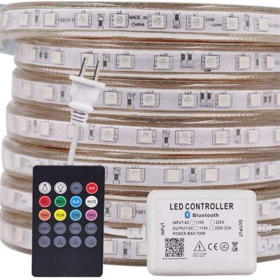 China Residential Led Dimmer Flexible Strip 220v Led Strip 100m ip67 50M/Roll 5050 Neon Cable 220v RGB Led Strip Light With Remote Controller for sale