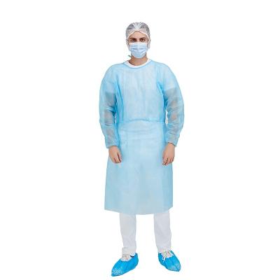 China Elastic cuff blue non woven PP protective clothing suit medical hospital disposable isolation gown for sale