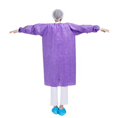 China Non woven disposable purple SMS lab coat 38gsm for sale