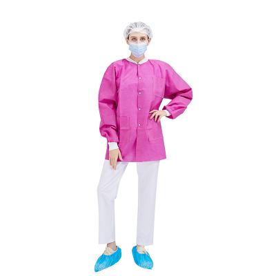 China Pink SMS non woven breathable visiting coats medical waterproof disposable lab coat for sale