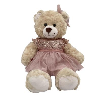 China Eco - Friendly Customize Purple Bear Plush Toy With Dress And Embroidery Logo for sale