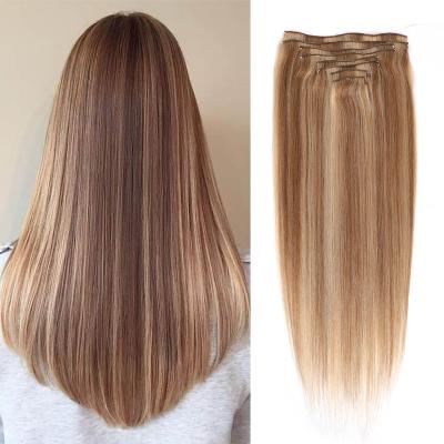 China Wholesale 100% Silky Straight Premium Ins Double Wave Hair Clip In PU Seamless Weft Clip In Real Hair Extensions All Colors for sale