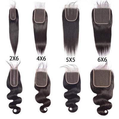 China High Density 4X4 5X5 6X6 13X4 13x6 Lace Closure Preplucked Hair Lace Closure 13X4 13x6 Lace Up Closure 5x5 6x6 Full Size Lace Closure Straight Body With Baby Hair for sale