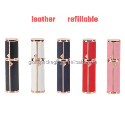 China Cosmetic 5ml refillable leather case glass travel mini portable perfume travel atomizer for sale