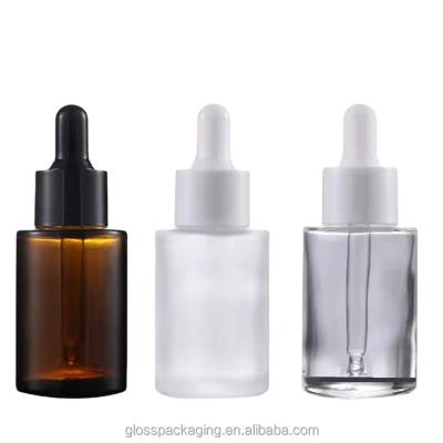 China Cosmetic price tea tree essential oil clear spiral mouth frosted cosmetics serum white black dropper glass bottle with dropper for sale