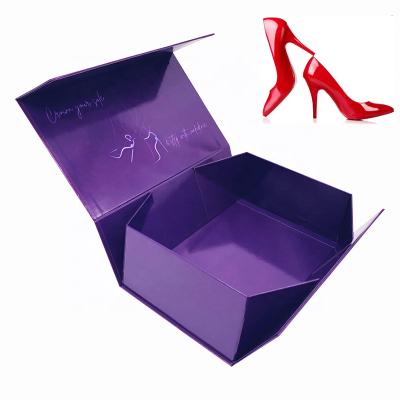 China Recyclable Customized Purple Luxury High Heels Shoes Gift Box For Magnetic Fold Box Women Shoe Box Packaging Bag For Shoes for sale