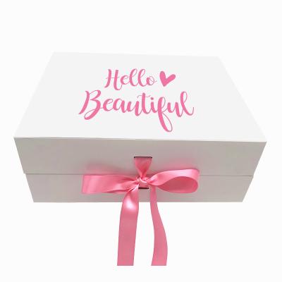 China Recyclable Custom Gift Packaging Foldable Magnetic Gift Box With Ribbon Closure Hair Extension Cardboard Gift Box With Satin Wigs Blank for sale