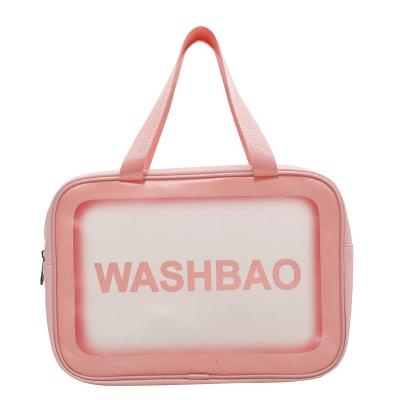 China Custom Fashion Lady Large Capacity Outdoor PU Toiletry Pouch Set Leather Swimming Leather Women Travel Clear Wash PVC Cosmetic Bag With Letter for sale