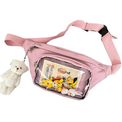 China Fashion Water Proof Japan Style Cross Body PVC Window College College Clear Pussy Clear Package Girls Cute AIE Waist Bag With Bear Toy Doll for sale