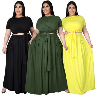 China Fashionable Plus Size Women's Breathable Solid Color Cross Straps And Two Piece Big Swing Dress Women Clothing for sale