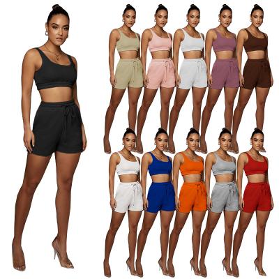 China 2021 New Arrivals Breathable Summer Sports Invest Casual Home Wear Short Pants Two Piece Set Women Clothing for sale