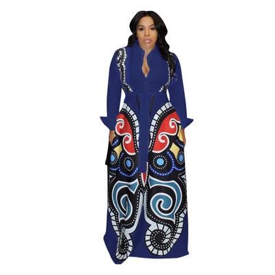 China OEM & New ODM Fashion One Piece V-Neck Long Sleeve African Printed Party Women Maxi Dress for sale