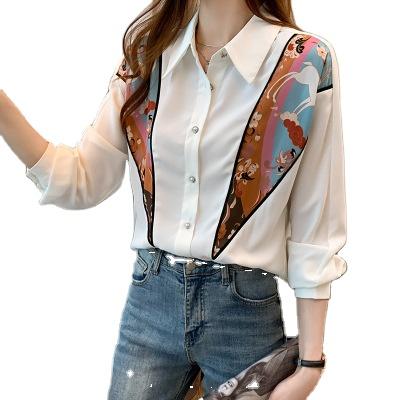 China Anti-pilling 2021 new printed casual long sleeve women's chiffon tops shirts for women for sale