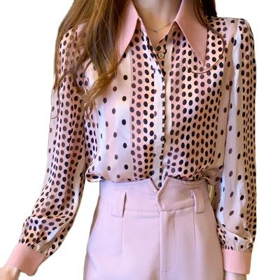 China LZX Polka Dot Blouses Women Long Sleeve Chiffon Spring 2021 Slim Anti-pilling New All Match Shirt Shirts For Women for sale