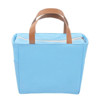 China Customized Reusable Thermal Insulated Logo Grocery Bag Cotton Cooler Bag Logo Storage Tote Insulated Lunch Bag With Leather Handle for sale