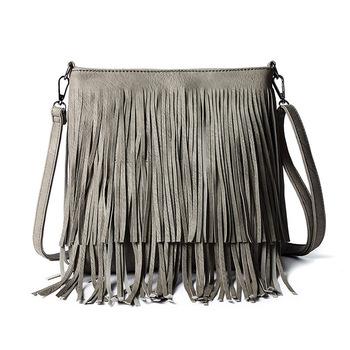 China Hot Selling Fashion Women Tassel Fringed Handbag Hobo Leather Shoulder Sling Bag Suede Fringe Messenger Handbag for sale