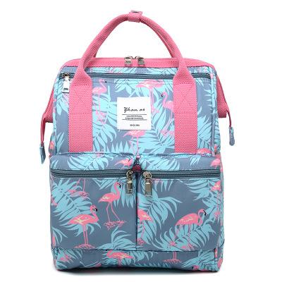 China Wholesale High Quality Waterproof Large Capacity Flamingo Pattern Women Backpack Mommy Diaper Bag For Travel Baby Care for sale