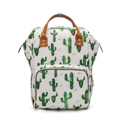 China 2021 Large Capacity Designer Cactus Print Waterproof Multifunctional Mommy Diaper Bag Backpack for sale