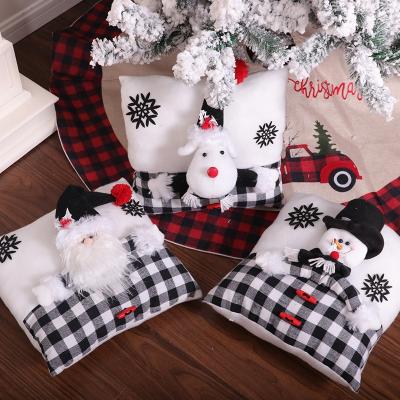 China Hot Sale 33*33cm Home Decor Christmas Plaid Christmas Pillow Case Cushion Cover Black White Black For Christmas Home Decor for sale