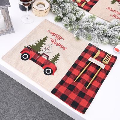 China Stocked Christmas Decoration Ornaments Supplies Buffalo Plaid Christmas Cartoon Tablecloth Home Place Mat for sale