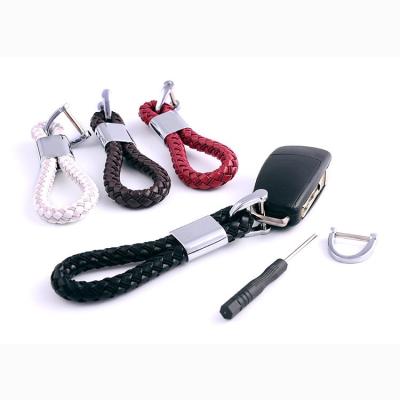 China New white woven key chain car leather rope with cowhide clasp main chain custom logo applicable to all car for sale