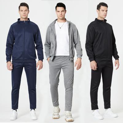 China Men's Autumn Casual Tracksuit Stand Collar Long Sleeve Sportswear Two-Piece Solid Color Warm Custom Sweatsuit for sale