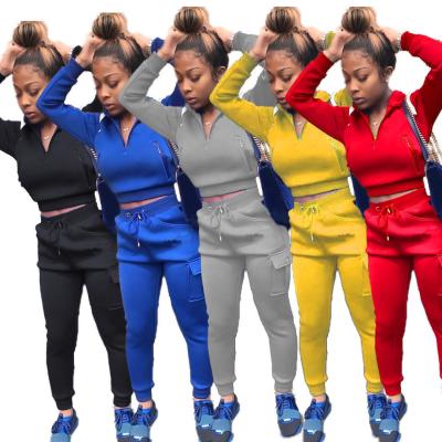 China Fashion Sustainable Solid Color Fall New Customized Patchwork Zipper Sports Women Tracksuits Sets for sale