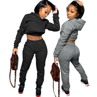 China New Autumn Women's Logo Jogger Custom Crop Anti-Static Leisure Hoodie Women Top Pants Sports Two Piece Set for sale