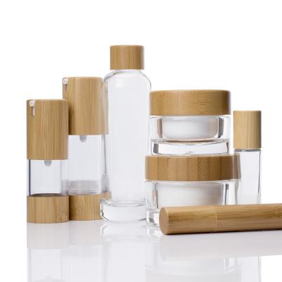 China 10g 15g 20g 30g 50g High-end Luxury Cosmetic Packaging Bamboo Bottle Bamboo Jar Set With Bamboo Lid for sale