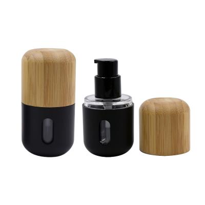 China Organic Skin Care Cream Bamboo Make Up Containers 30ml Base Bottle Bamboo Pump Bottle for sale