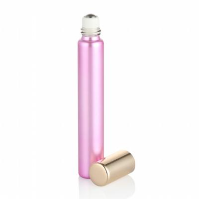 China Personal Care Pink Glass Tube Roller Perfume Bottle Essential Oil Bottle With Roller for sale