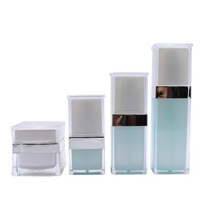 China BEAUTY PACKAGING 15ml 30ml 50ml Baby Blue Square Shape Lotion Bottle With Pump for sale