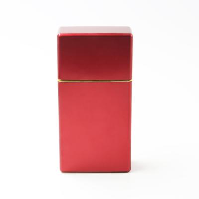 China Luxury Cosmetic Red Empty Personal Care Perfume Atomizer Bottle Aluminum Square Cap 30ml for sale