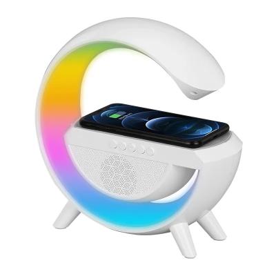 China Colorful Alarm Clock Speaker Night Light Lamp 256 RGB LED Decoration Light Fast Wireless Charger Station For Smart Phone for sale